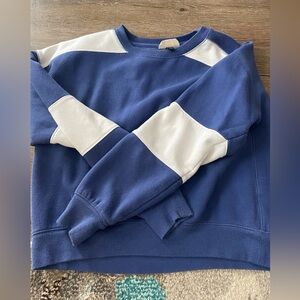 blue and white sweatshirt